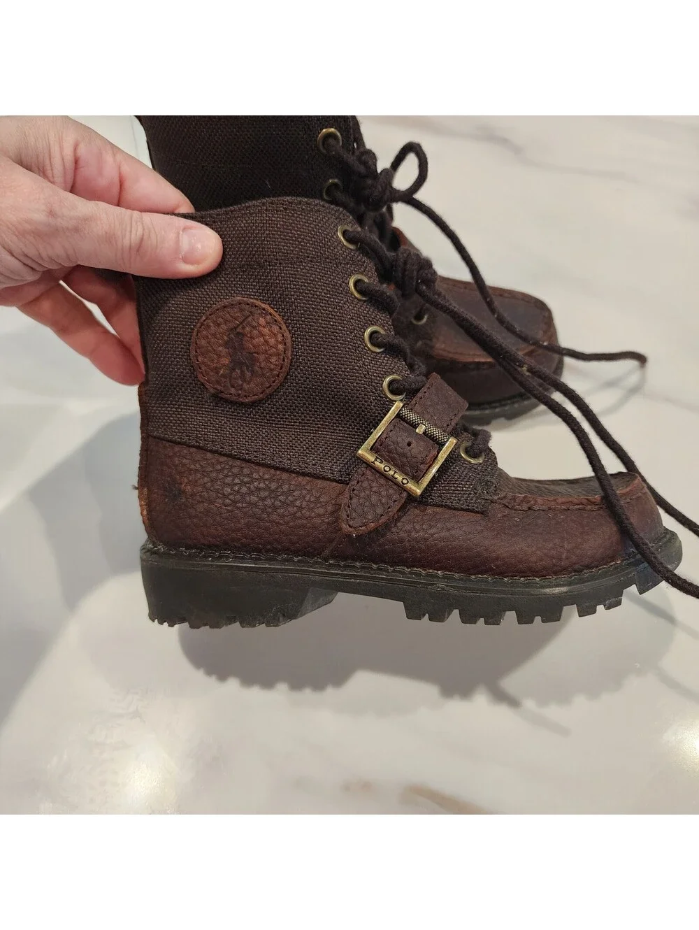 Polo Ralph Lauren Kids Brown Leather Ankle Boots Size 12 Little Kid